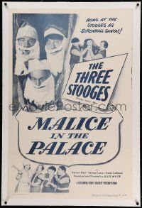 9f151 MALICE IN THE PALACE linen 1sh '49 3 Stooges Moe, Larry, Shemp & Curly, only poster w/ all 4!