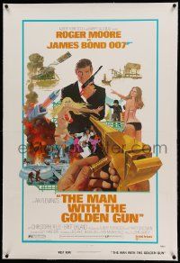 9f152 MAN WITH THE GOLDEN GUN linen West Hemi 1sh '74 McGinnis art of Roger Moore as James Bond!