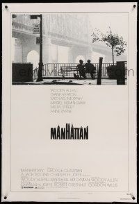 9f153 MANHATTAN linen style B 1sh '79 classic image of Woody Allen & Diane Keaton by bridge!