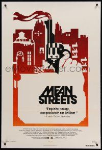 9f156 MEAN STREETS linen 1sh '73 Robert De Niro, Martin Scorsese, cool artwork of hand holding gun!