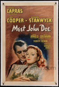 9f157 MEET JOHN DOE linen 1sh '41 c/u art of Gary Cooper & Barbara Stanwyck, directed by Frank Capra