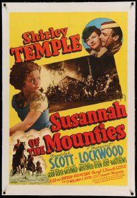 9f241 SUSANNAH OF THE MOUNTIES linen 1sh '39 Shirley Temple, Randolph Scott, Margaret Lockwood!