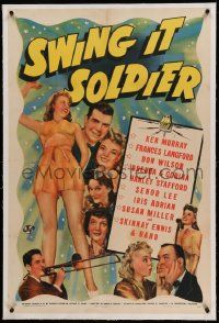 9f242 SWING IT SOLDIER linen 1sh '41 full-length sexy Frances Langford & top cast, radio musical!