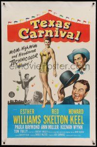 9f247 TEXAS CARNIVAL linen 1sh '51 Red Skelton, art of sexy Esther Williams wearing swimsuit!