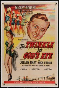 9f259 TWINKLE IN GOD'S EYE linen 1sh '55 art of Mickey Rooney, sexy Coleen Gray & 4 chorus girls!