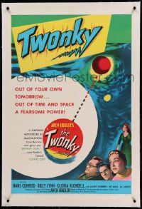 9f260 TWONKY linen 1sh '53 from Henry Kuttner's prize-winning sci-fi story, wacky possessed TV!