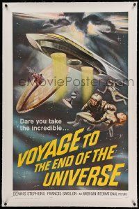 9f264 VOYAGE TO THE END OF THE UNIVERSE linen 1sh '64 AIP, Ikarie XB 1, cool outer space sci-fi art!