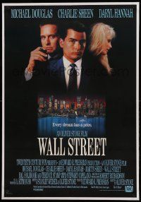 9f265 WALL STREET linen int'l 1sh '87 Michael Douglas, Charlie Sheen, Daryl Hannah, Oliver Stone!