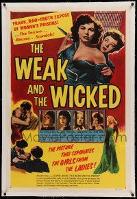 9f268 WEAK & THE WICKED linen 1sh '54 bad girl Diana Dors, strips bare raw facts of women in prison