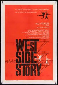 9f270 WEST SIDE STORY linen 1sh '61 1961 pre-Awards one-sheet with classic Joseph Caroff art!