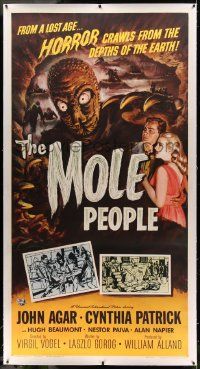 9g032 MOLE PEOPLE linen 3sh '56 from a lost age, horror crawls from the depths of the Earth!