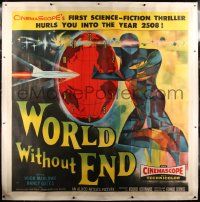 9g014 WORLD WITHOUT END linen 6sh '56 CinemaScope's first sci-fi thriller, incredible Brown art!