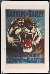 9g179 BARNUM & BAILEY GREATEST SHOW ON EARTH linen REPRO 24x37 circus poster '70s tiger art!