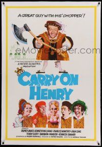 9g103 CARRY ON HENRY VIII linen English 1sh '71 wacky historic comedy, art by Pulford & Fratini!