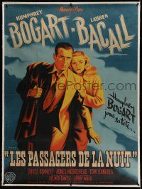9g143 DARK PASSAGE linen French 1p '48 Pierre Pigeot art of Humphrey Bogart & sexy Lauren Bacall!