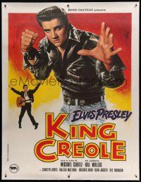 9g146 KING CREOLE linen French 1p R80s great art of Elvis Presley in leather jacket by Jean Mascii!