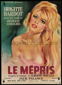 9g324 LE MEPRIS French 23x31 '63 Jean-Luc Godard, art of sexiest Brigitte Bardot by Georges Allard