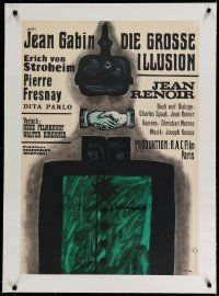 9g058 GRAND ILLUSION linen German R60s Jean Renoir anti-war classic, different art by Jan Lenica!