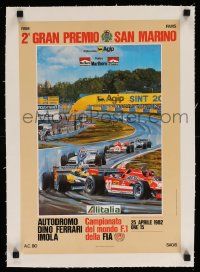 9g180 2 GRAN PREMIO SAN MARINO linen Italian 13x19 special poster '82 De Giusti art of F1 racers!