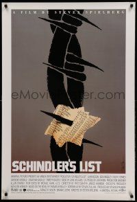 9g312 SCHINDLER'S LIST 1sh '93 Steven Spielberg, great different unused art by Saul Bass, rare!