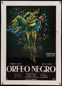 9g056 BLACK ORPHEUS linen South American R80s Marcel Camus' Orfeu Negro, best art by Georges Allard!