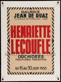 9g174 HENRIETTE LECOUFLE linen 16x22 French museum/art exhibition '53 the famous painter of orchids!