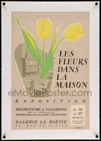 9g175 LES FLEURS DANS LA MAISON linen 16x24 French museum/art exhibition '53 tulip art by Dumoulin!