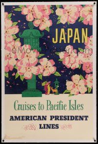 9g169 AMERICAN PRESIDENT LINES JAPAN linen 26x40 travel poster '50s Cruises to Pacific Isles!