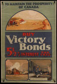 9g159 BUY VICTORY BONDS linen 24x35 Canadian WWI war poster 1910s to maintain prosperity of Canada!