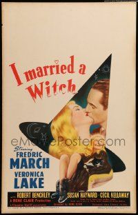 9g302 I MARRIED A WITCH WC '42 wonderful art of sexiest Veronica Lake holding cat + Fredric March!