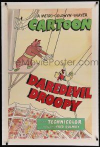 9h006 DAREDEVIL DROOPY linen 1sh '51 Spike & Droopy on the circus flying trapeze, Tex Avery cartoon