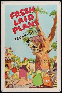 9h009 FRESH LAID PLANS linen 1sh '51 cool MGM cartoon mocking U.S. government aid to small farmers!