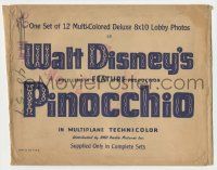 9h143 PINOCCHIO 9x11 brown paper bag '40 for a set of 12 multi-colored deluxe 8x10 lobby photos!