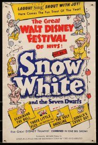 9h048 GREAT WALT DISNEY FESTIVAL OF HITS pressbook '40 Snow White + 4 great cartoon shorts!