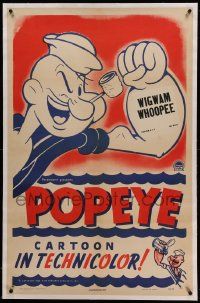 9h018 POPEYE CARTOON linen 1sh '43 Paramount animation, used to show 1948's Wigwam Whoopee!