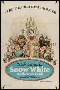9h001 SNOW WHITE & THE SEVEN DWARFS style B 1sh '38 best Tenggren Disney art, completely unrestored!