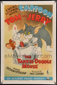 9h024 YANKEE DOODLE MOUSE linen 1sh R49 art of Tom lighting stick of dynamite to in teapot w/Jerry!
