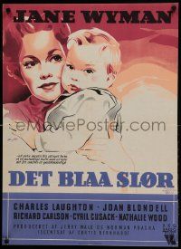9j198 BLUE VEIL Danish '52 Charles Laughton, Joan Blondell, cool art of Jane Wyman by Stilling!