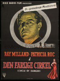 9j201 CIRCLE OF DANGER Danish '52 Ray Milland is a man on a manhunt, directed by Jacques Tourneur!
