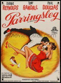 9j219 MATING GAME Danish '60 Debbie Reynolds & Tony Randall are fooling around in the hay!