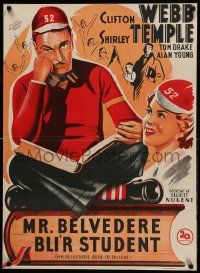 9j220 MR. BELVEDERE GOES TO COLLEGE Danish '50 great artwork of Clifton Webb & Shirley Temple!