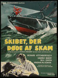 9j231 SHIP THAT DIED OF SHAME Danish '56 Attenborough on ship with a mind of its own, Wenzel art!
