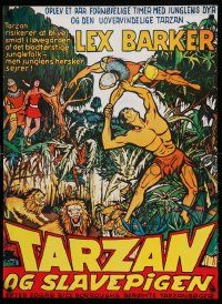9j235 TARZAN & THE SLAVE GIRL Danish R70s art of Lex Barker fighting off invaders!