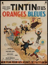 9j956 TINTIN ET LES ORANGES BLEUES French 23x31 '64 artwork by Herge, from his classic cartoon!
