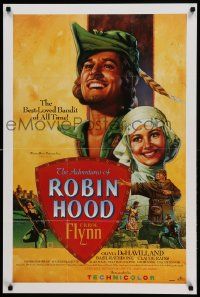 9k706 ADVENTURES OF ROBIN HOOD 24x36 video poster R91 Errol Flynn as Robin Hood, De Havilland!