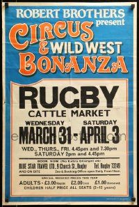 9k029 CIRCUS & WILD WEST BONANZA 20x30 English circus poster '80s cool all-text design!