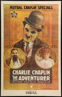 9k819 ADVENTURER 19x30 Spanish commercial poster '70s cool art of Charlie Chaplin, Edna Purviance!