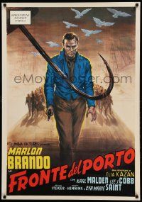 9k941 ON THE WATERFRONT 28x40 Italian commercial poster '80s Marlon Brando by Anselmo Ballester!