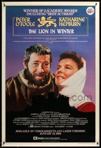 9k757 LION IN WINTER 27x40 video poster R86 Hepburn as Eleanor, Peter O'Toole as Henry II!