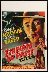 9k694 OUT OF THE PAST 14x21 Belgian REPRO poster '80s different art of smoking Mitchum & Greer!